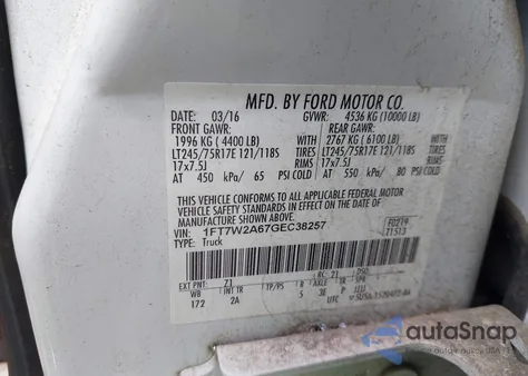 2016 Ford F-250 Xlt из США, поврежденный, VIN 1FT7W2A67GEC38257